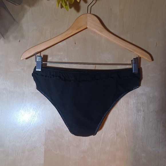 CANDIE'S VINTAGE 2PC Black Silver Trim Ruffle Babydoll Slip & Panty Set_Large - Picture 8 of 10